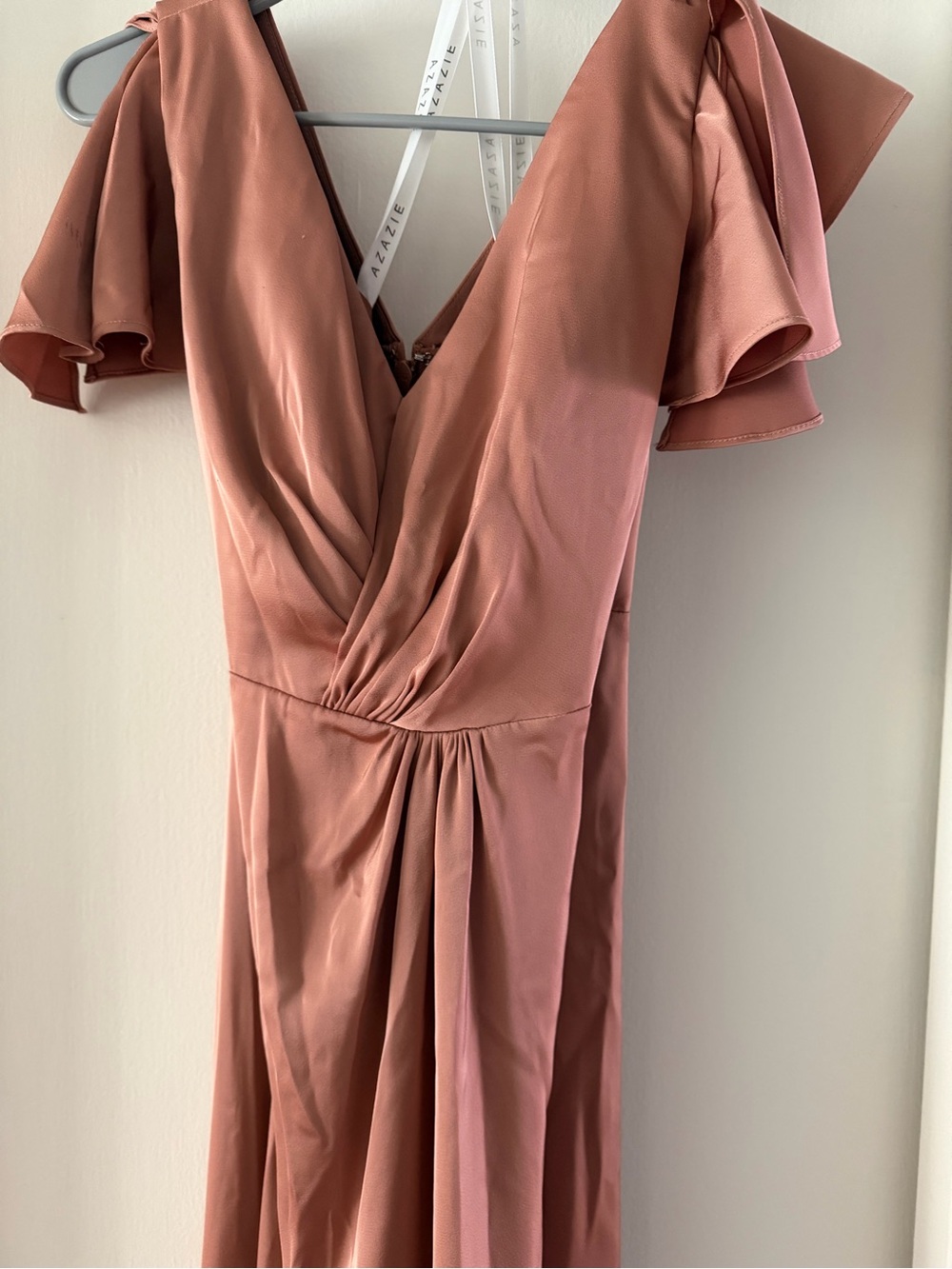 Azazie Mauve Blush V-Neck Maxi with Flutter Sleeves